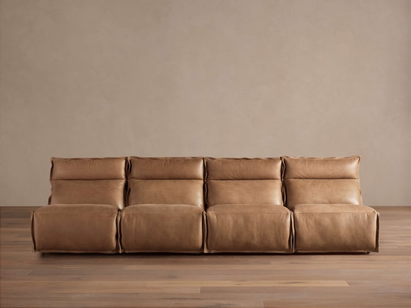 Modular Sofa, Cognac Leather Sectional, Flange Seam Detail