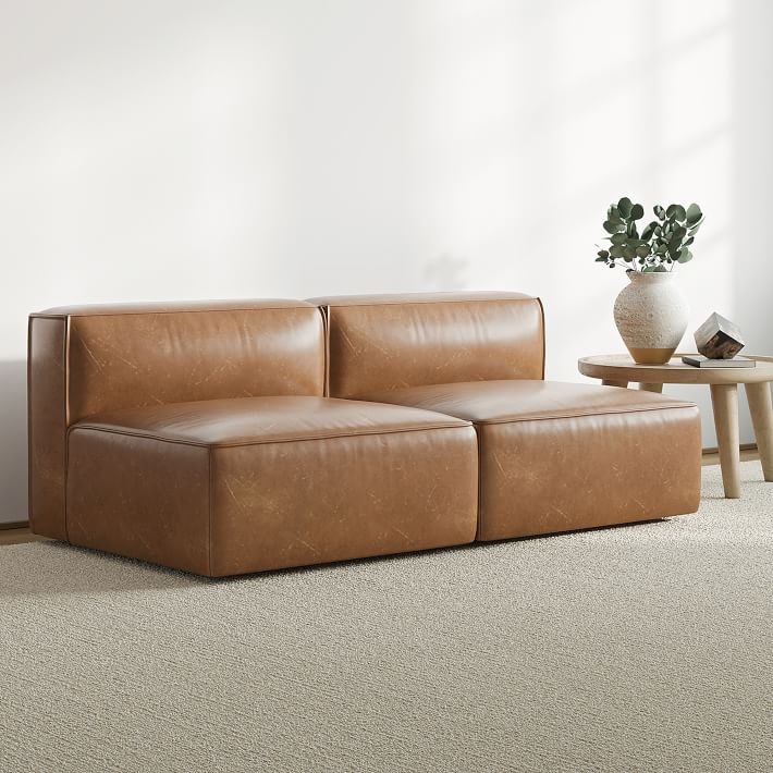Modular Sofa, Distressed Camel Lounge Seating, Armless