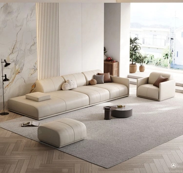 Modular Sofa, Low Profile Leather Modular Sofa, Integrated Chaise