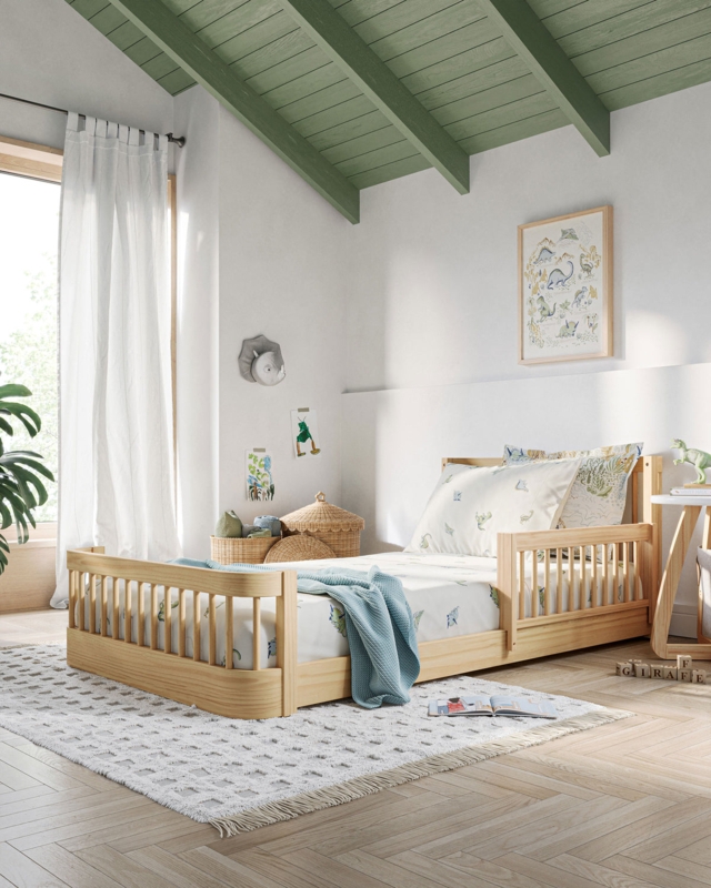 Montessori Bed with Rounded Corners in Natural Wood Twin Size