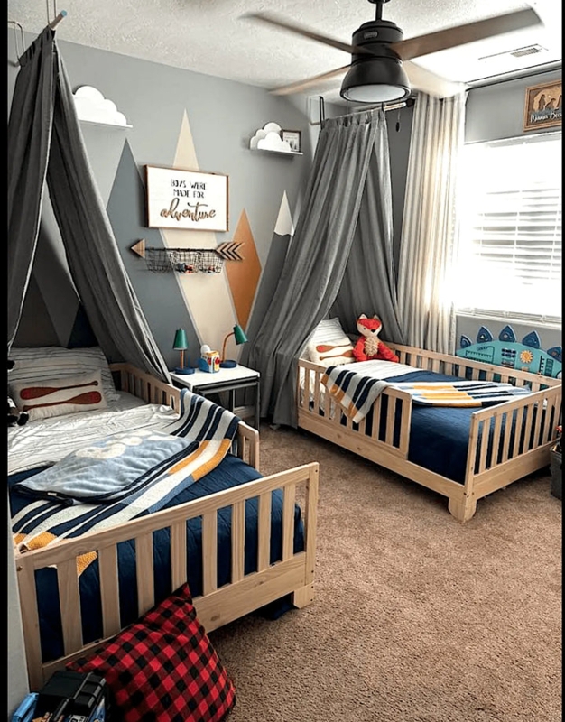 Montessori Floor Bed with Floor Length Canopy and Slat Rails
