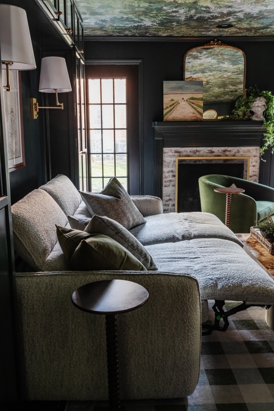Moody Modern Textured Fabric Reclining Sofa Botanical