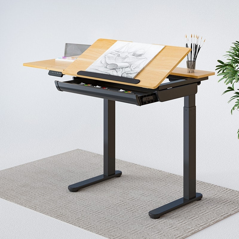 Motorized Height Adjustable Drafting Table with Split Desktop Design