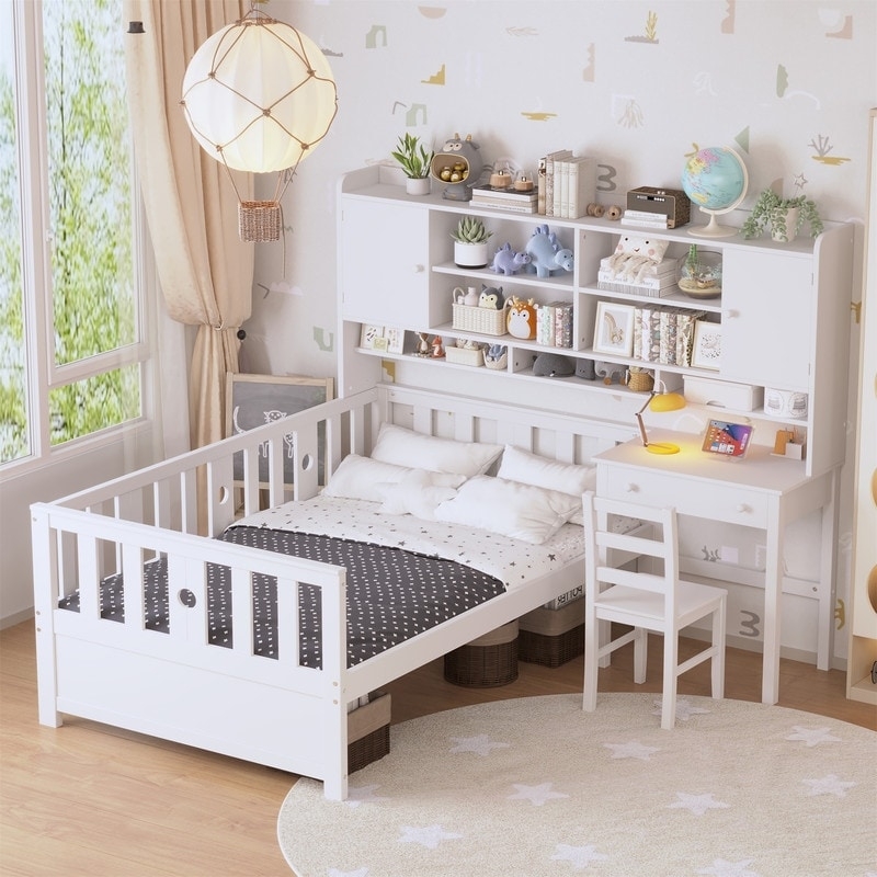 Multifunctional Bed Scandinavian White Integrated Desk Bookshelf Storage