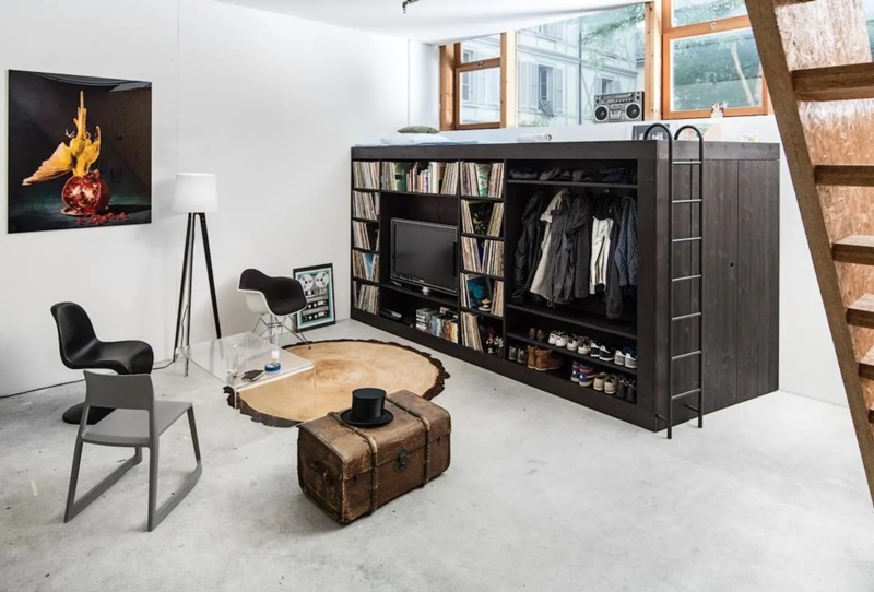Multifunctional Storage Unit Lofted Bed with Media Niche and Shoe Rack