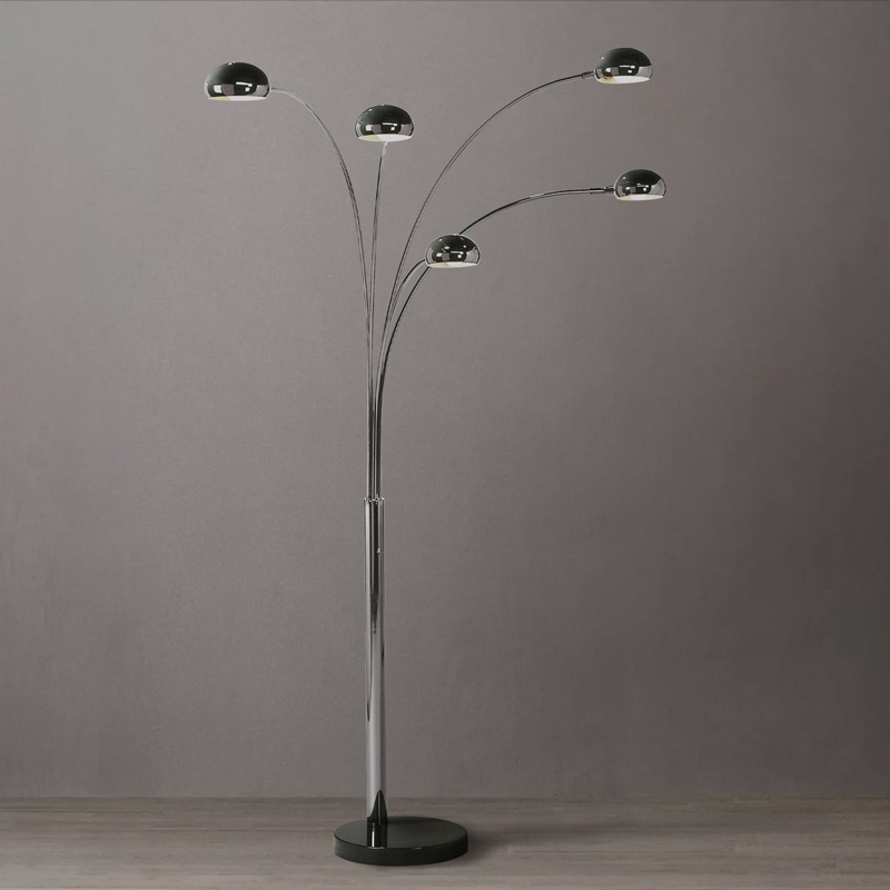 Mushroom Arc Floor Lamp in Polished Nickel and Gloss Black
