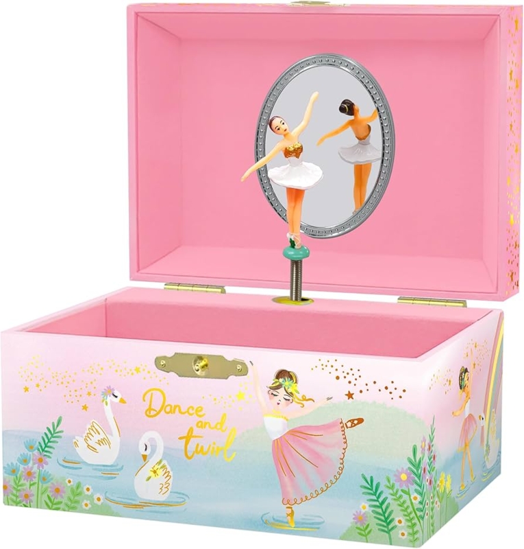 Musical Ballerina Jewelry Box with 'Dance and Twirl' Text and Mirror