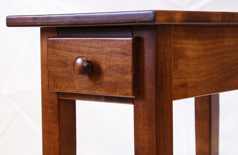 Narrow Shaker Chairside Table Maple Wood Cherry Stain Wooden Knob