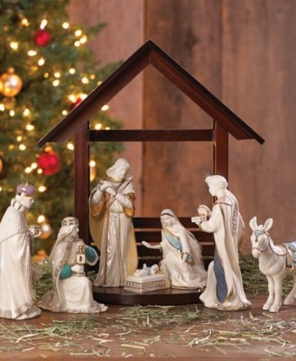 Nativity Set Ivory Porcelain Finish Gold Leaf Trim Traditional