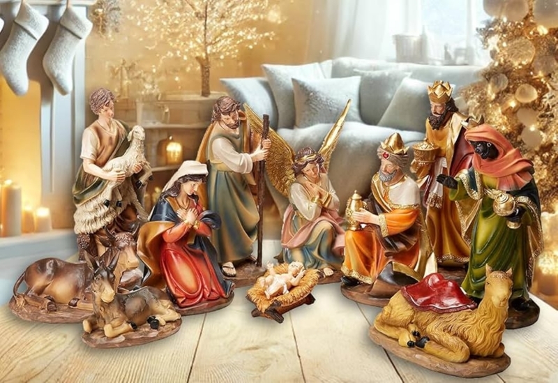 Nativity Set Jewel Toned Robes Traditional 11 Piece Holiday Scene