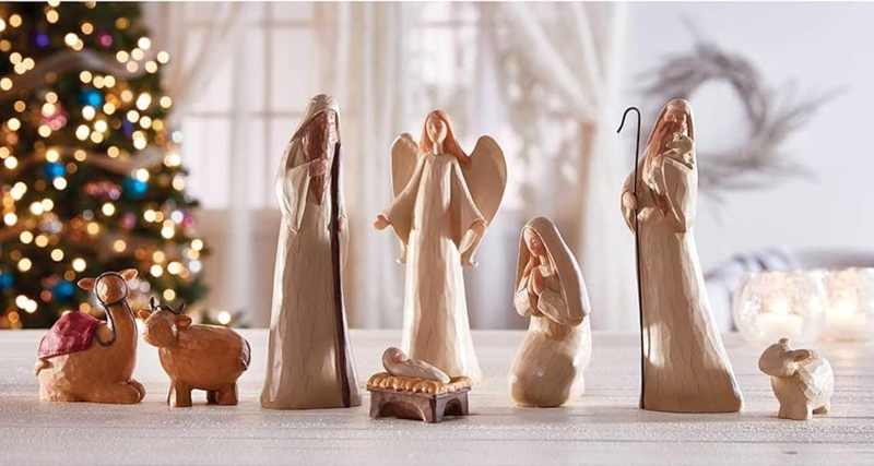 Nativity Set Rustic Hand Carved Look Minimalist Figures 10 Inch