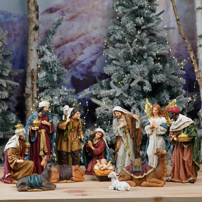 Nativity Set Textured Drapery Rich Color Traditional Scene