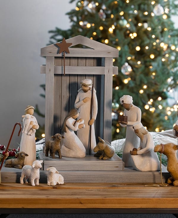 Nativity Set Weathered Grey Creche Minimalist Rustic Holiday Decor