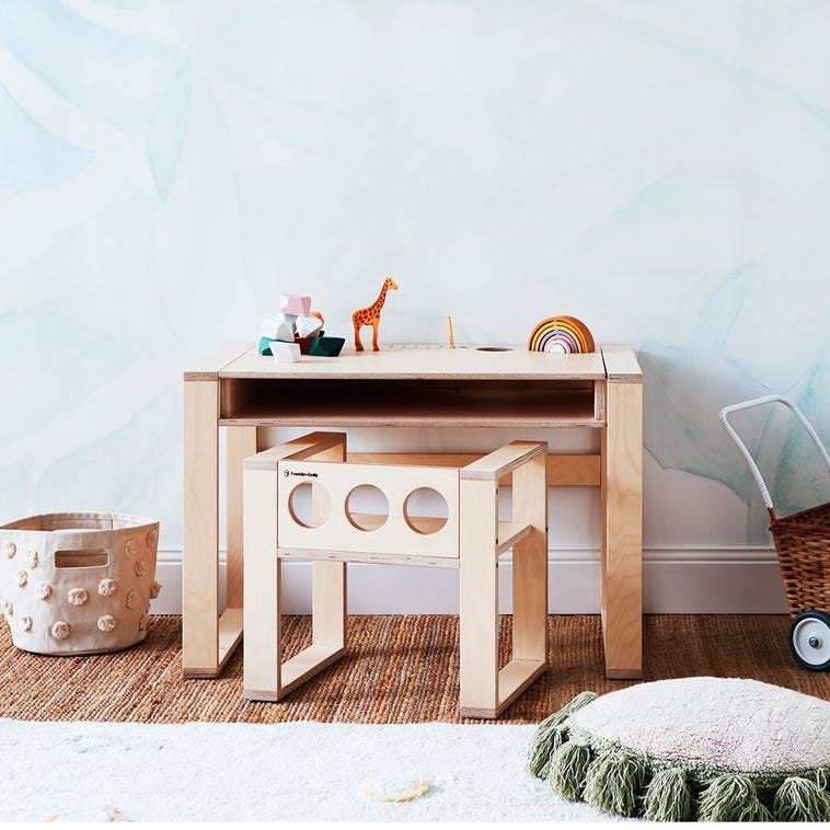 Natural Plywood Kids Desk Set Layered Edges Scandinavian Style