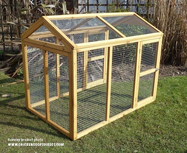 Natural Wood Chicken Run Pitched Roof Silver Mesh