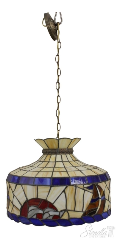 Nautical Sailboat Pendant Light with Slag Glass and Scalloped Edge