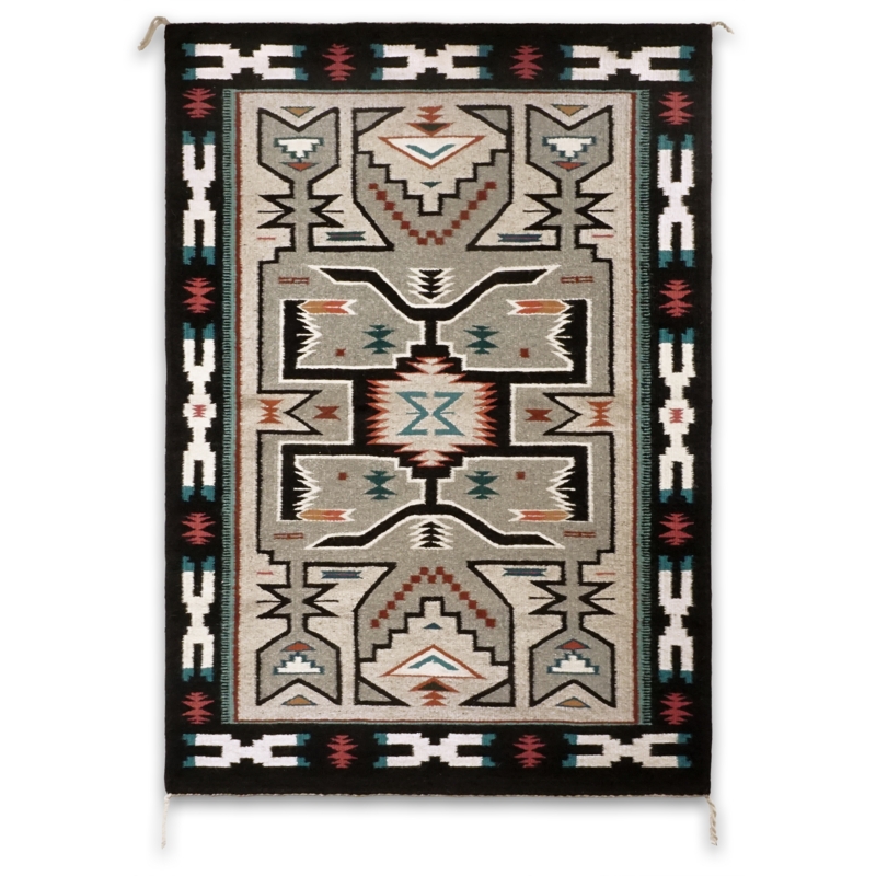 Navajo Rug Teec Nos Pos Style with Turquoise Geometric Accents