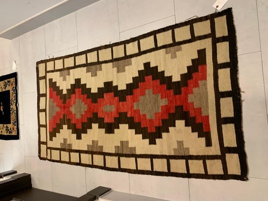 Navajo Rug with Terracotta Stepped Diamond and Boxed Border