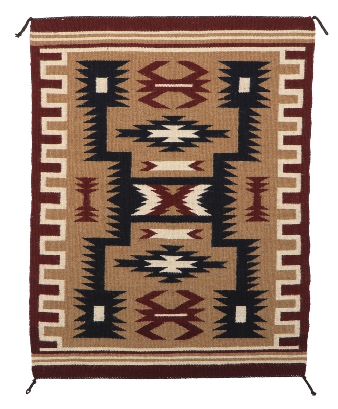 Navajo Storm Pattern Rug with Burgundy Lightning Motifs