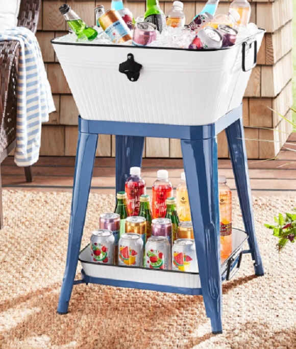 Navy Blue Beverage Stand White Ribbed Tub Integrated Opener