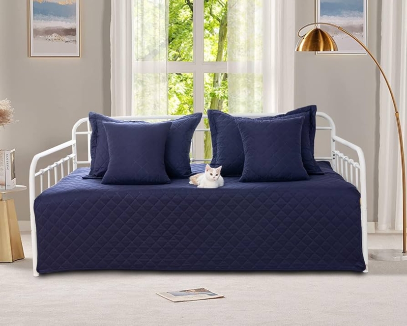 Navy Blue Daybed Cover Geometric Quilted Modern Farmhouse