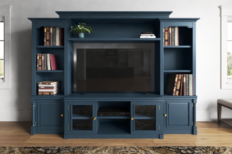 Navy Blue Entertainment Center Brass Knobs Crown Molding