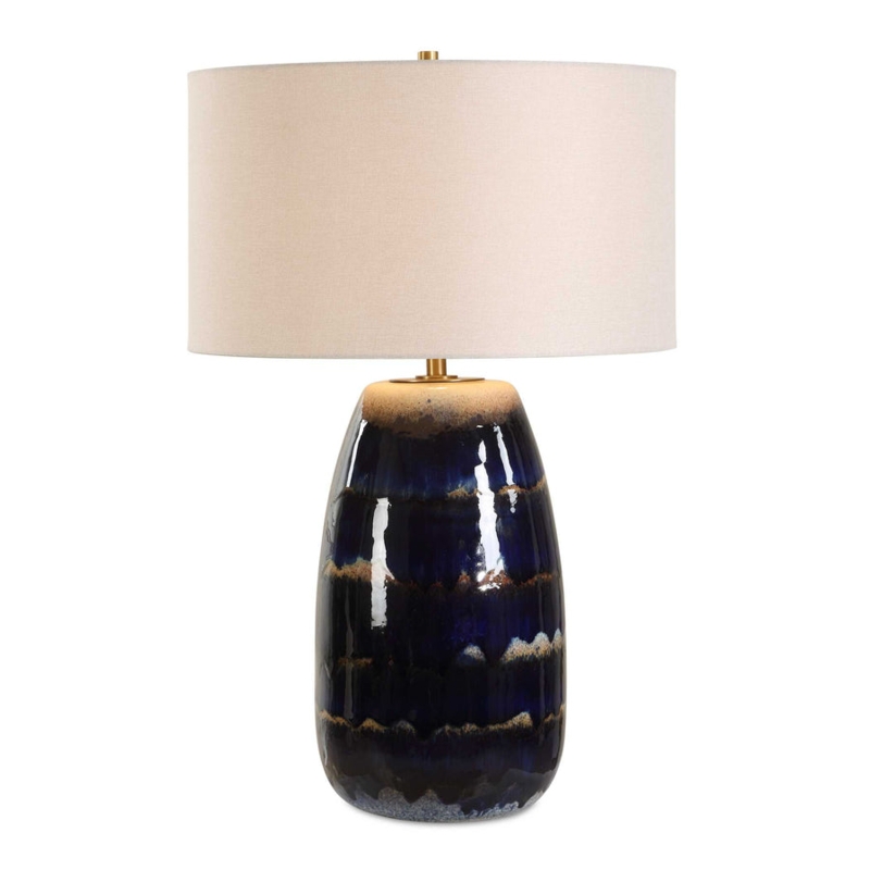 Navy Drip Glaze Table Lamp, Horizontal Banding