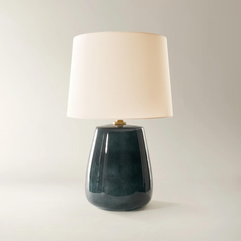 Navy Reactive Glaze Table Lamp, Bulbous Ceramic