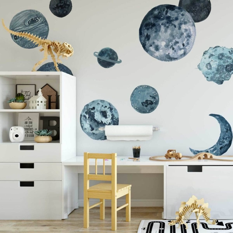 Navy Watercolor Planet Wall Decals for Space Nursery Decor