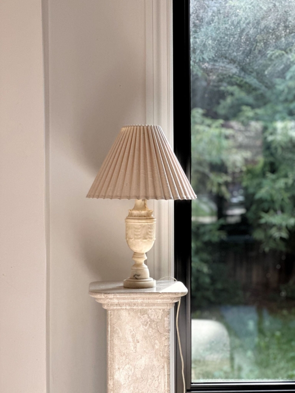 Neoclassical Alabaster Table Lamp: Urn Base and Pleated Shade