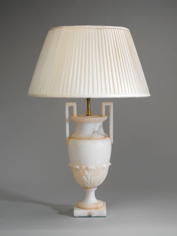 Neoclassical Alabaster Urn Table Lamp with Angular Geometric Handles