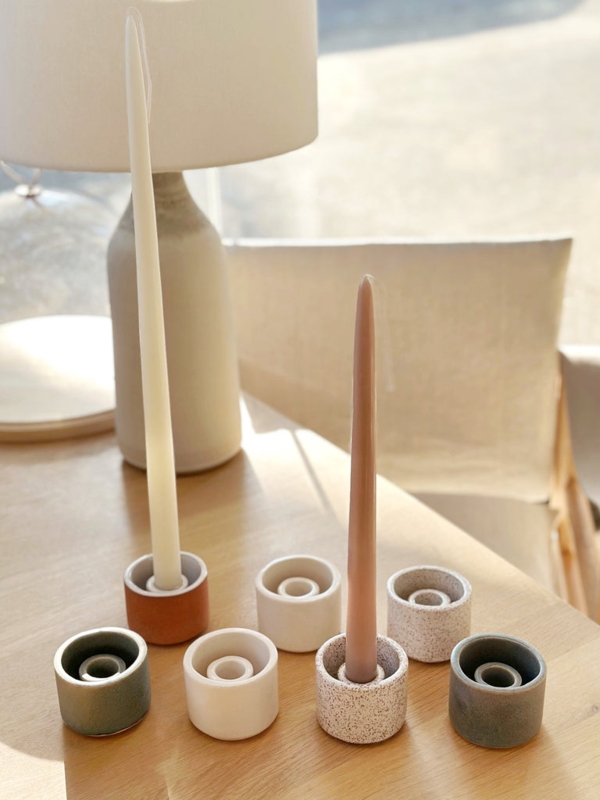 Nested Cylindrical Candle Holder with Double Rim in Earthy Tones