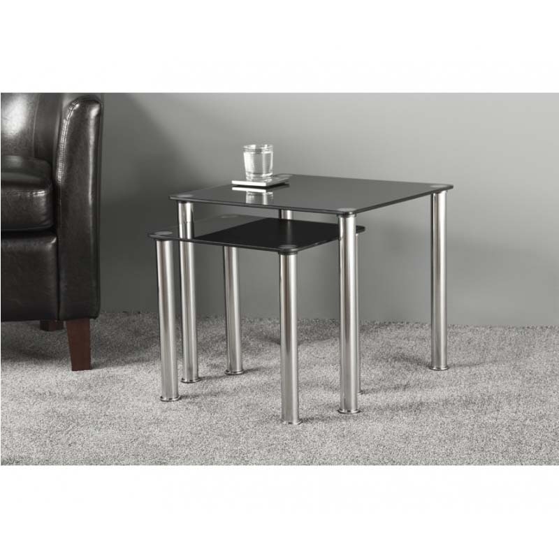 Nesting Side Tables Contemporary Black Glass Cylindrical Set