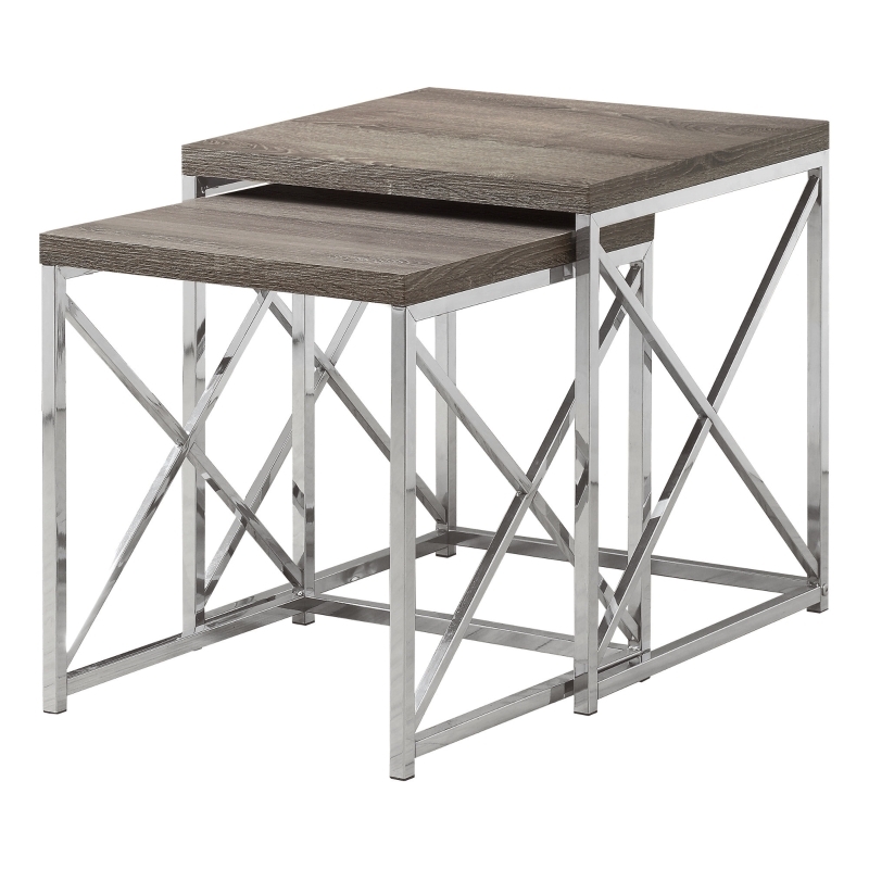 Nesting Side Tables Dark Taupe Wood Grain X-Brace Set