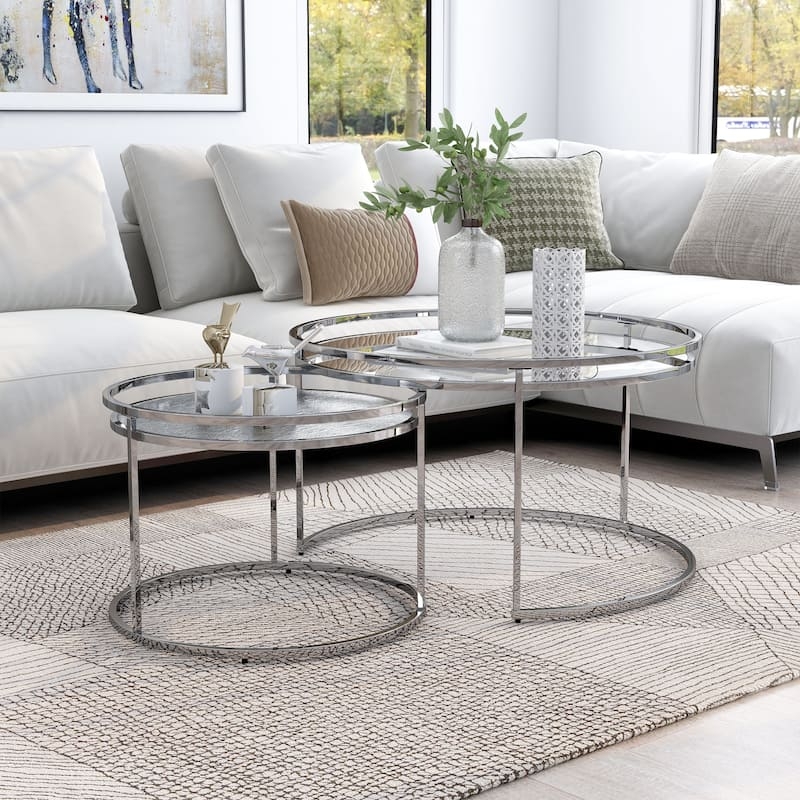 Nesting Tables Circular Glam Chrome Glass Raised Set