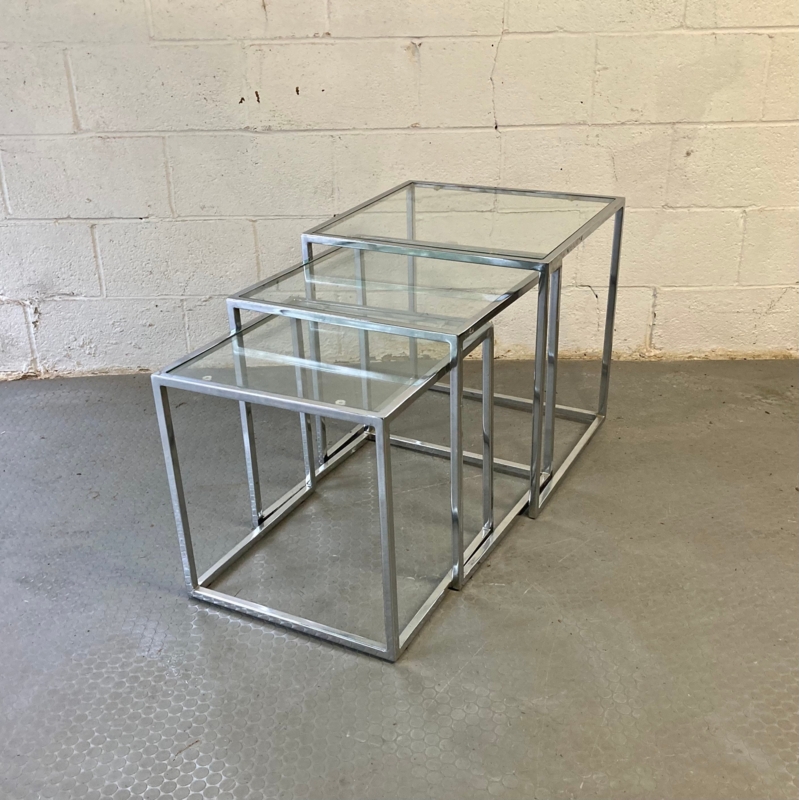 Nesting Tables Geometric Open Cube Chrome Tiered Set