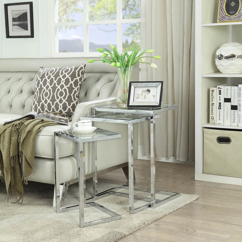 Nesting Tables Glam Cantilever C-Frame Chrome Set