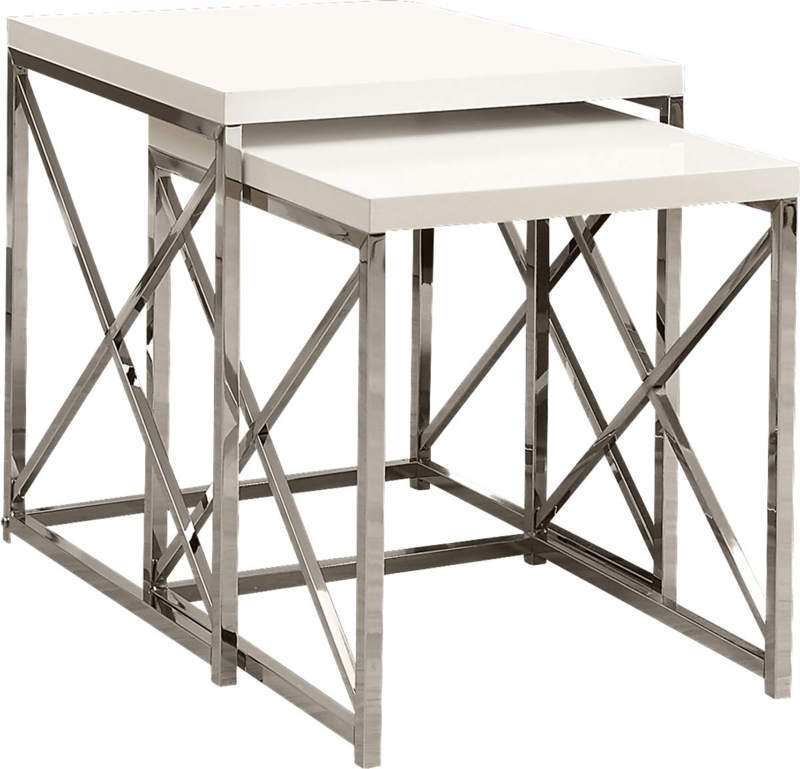 Nesting Tables Glossy White Chrome X-Frame Square Set