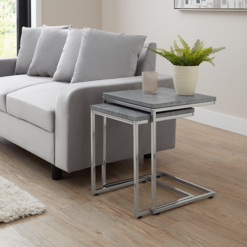 Nesting Tables Industrial Concrete Effect C-Frame Set