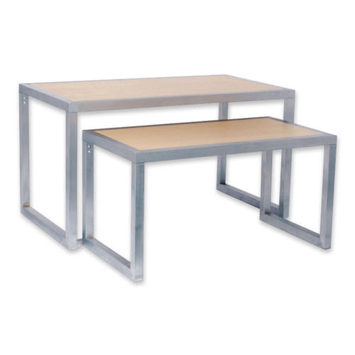 Nesting Tables Industrial Maple Top Satin Chrome Set