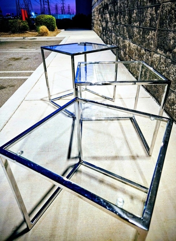 Nesting Tables Minimalist Square Chrome Open Frame Set