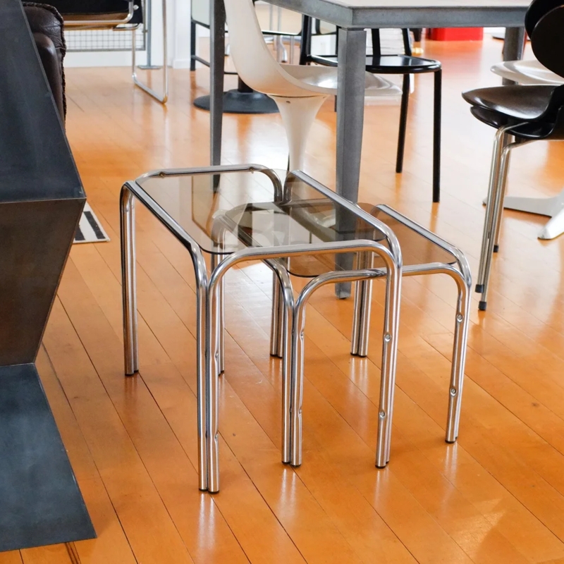 Nesting Tables Space Age Smoked Tubular Chrome Set