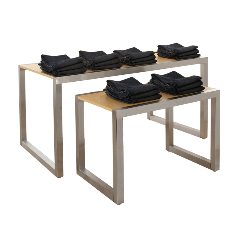 Nesting Tables U-Shaped Satin Chrome Wood Tiered Set