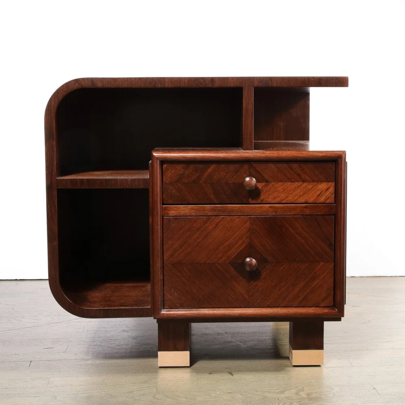 Nightstand Art Deco Asymmetrical Bookmatched Diamond Grain