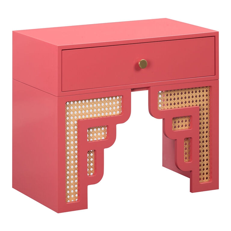 Nightstand Art Deco Coral Rattan Cane Stepped Silhouette