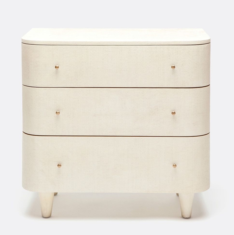 Nightstand Art Deco Textured Raffia Curved Silhouette Off-White