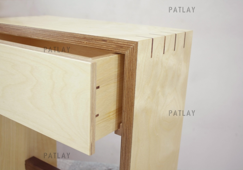 Nightstand Birch Plywood Exposed Edges Walnut Splines Mitered