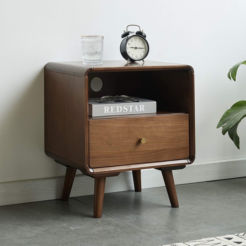 Nightstand Mid-Century Modern Walnut Cable Management Hole