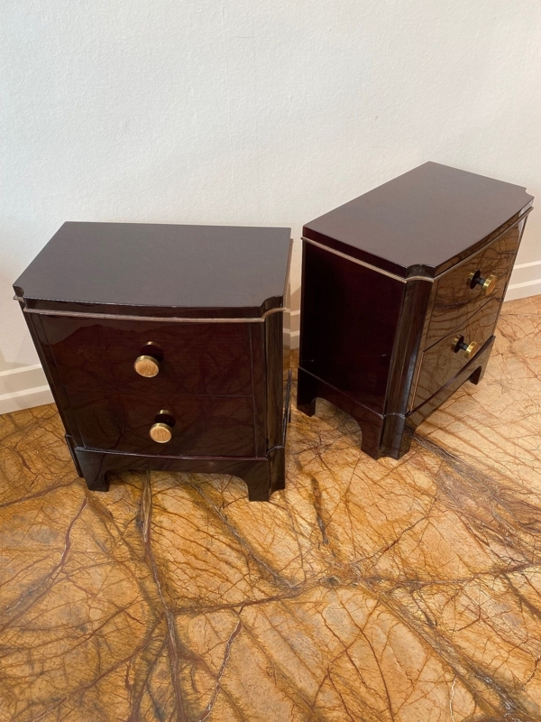 Nightstand Pair French Art Deco Dark Espresso Oversized Knobs
