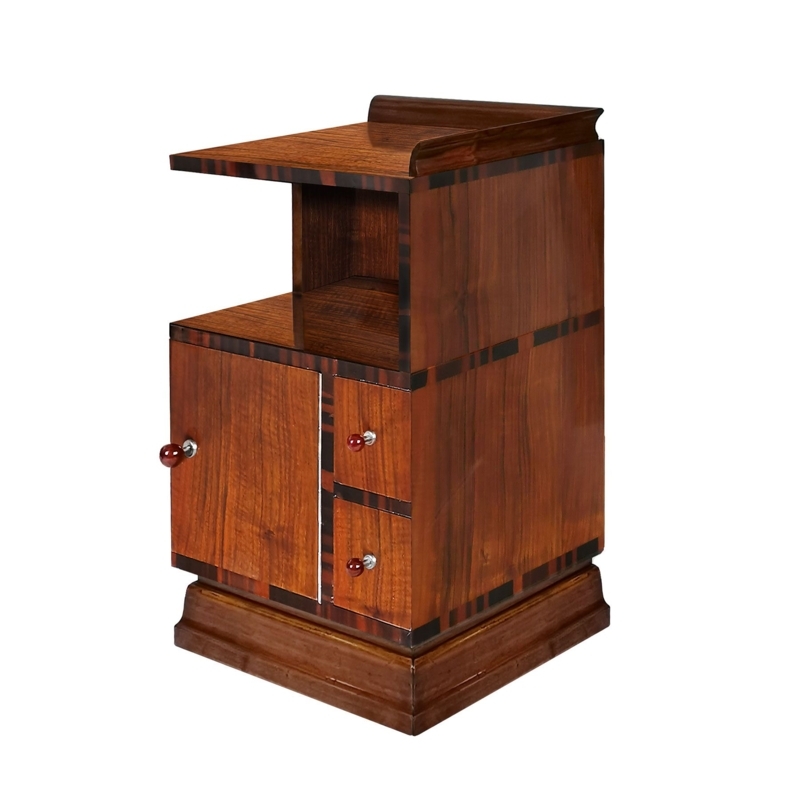 Nightstand Pair Italian Art Deco Cantilevered Top Red Knobs